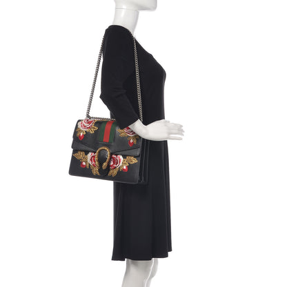 Gucci Calfskin Web Floral Embroidered Medium Dionysus Shoulder Bag Black 2 of 10