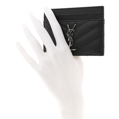 Saint Laurent Grain De Poudre Matelasse Chevron Monogram Credit Card Case Black 2 of 8