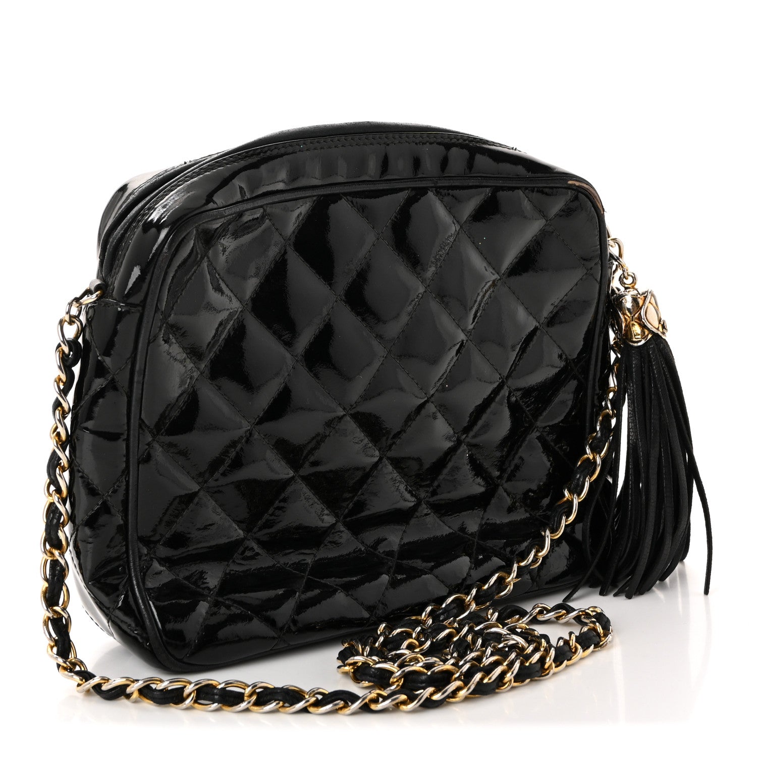 Chanel Patent Quilted Tassel Camera Case Black 1807212 – FASHIONPHILE
