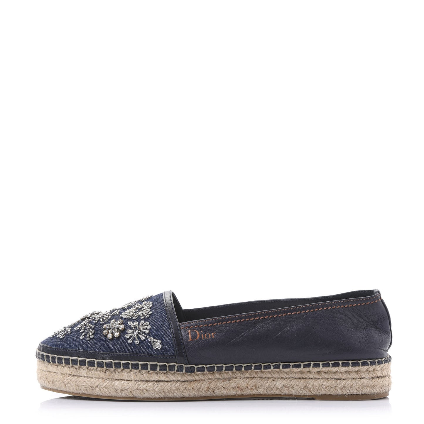 Denim Embroidered Riviera Espadrille 40 Bleu Jean