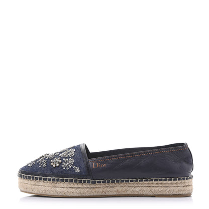 Christian Dior Denim Embroidered Riviera Espadrille 40 Bleu Jean 1 of 8