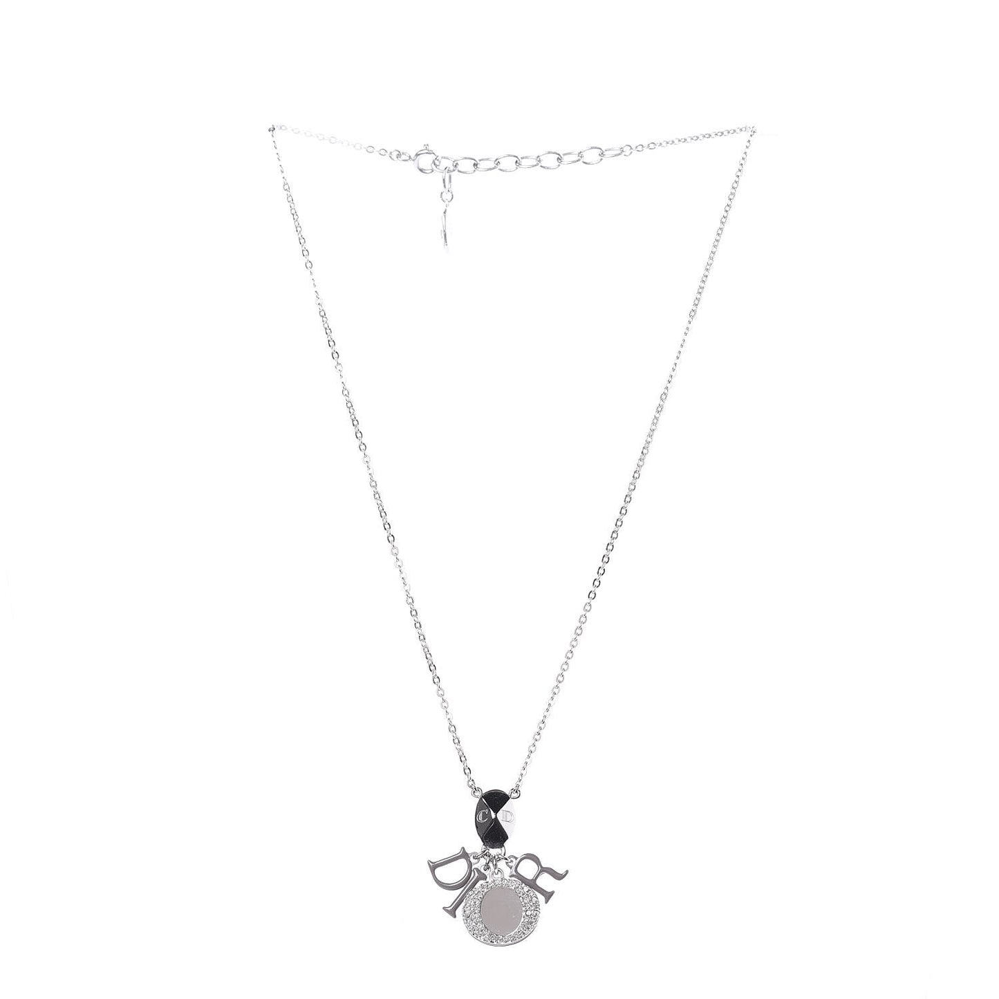 Metal Crystal Logo Necklace Silver
