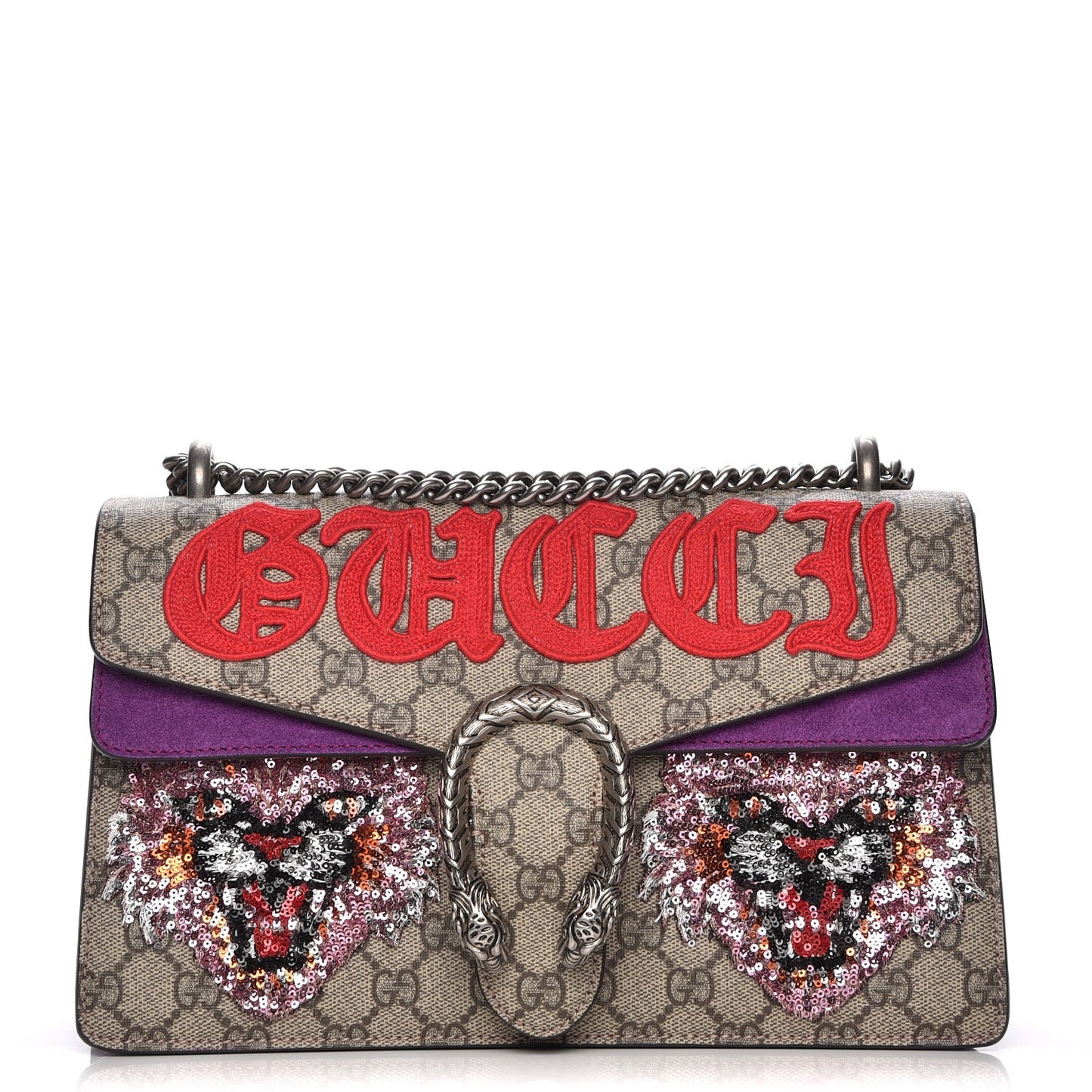 GG Supreme Monogram Embroidered Small Dionysus Shoulder Bag Purple