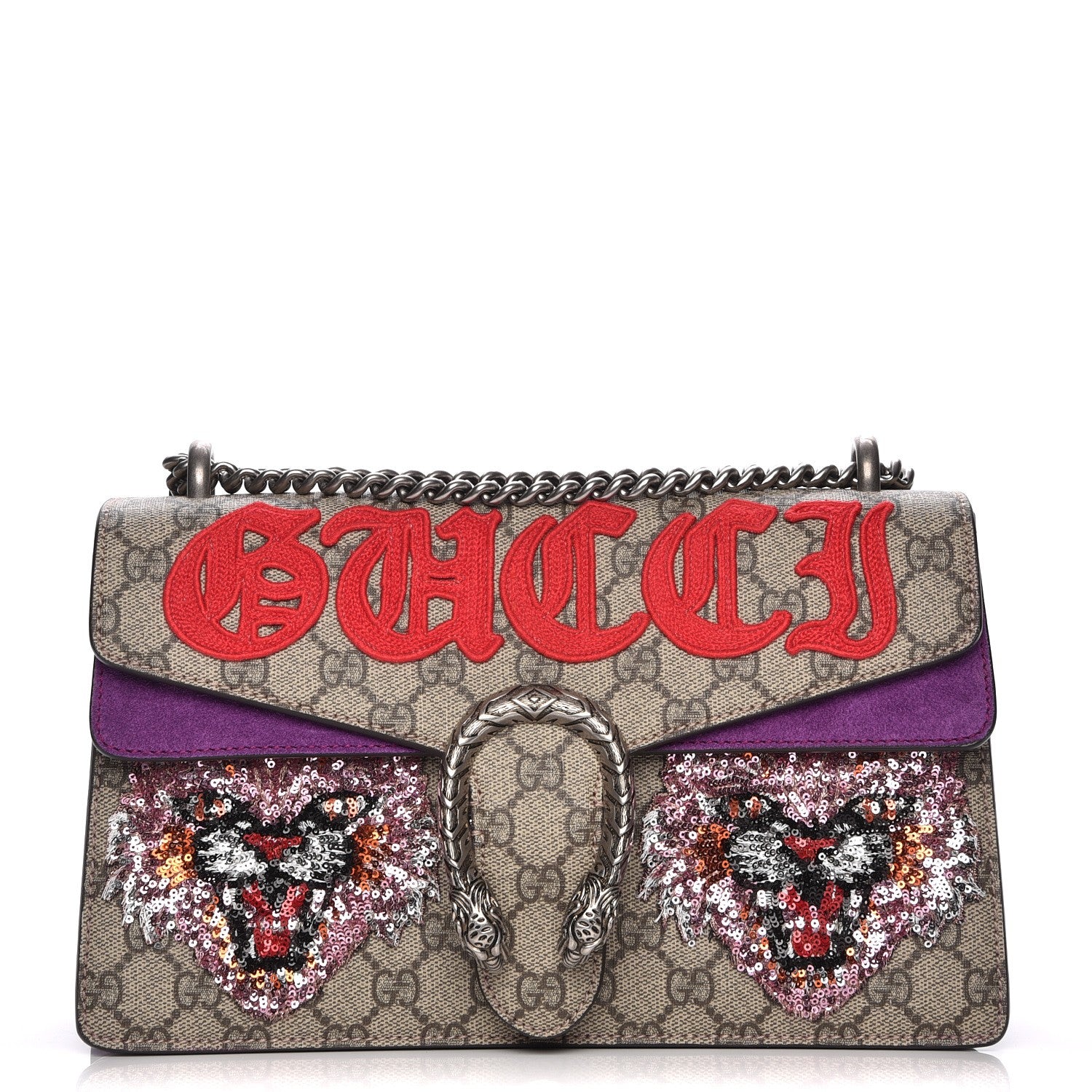 Gucci GG Supreme Monogram Embroidered Small Dionysus Shoulder Bag Purple 1 of 8