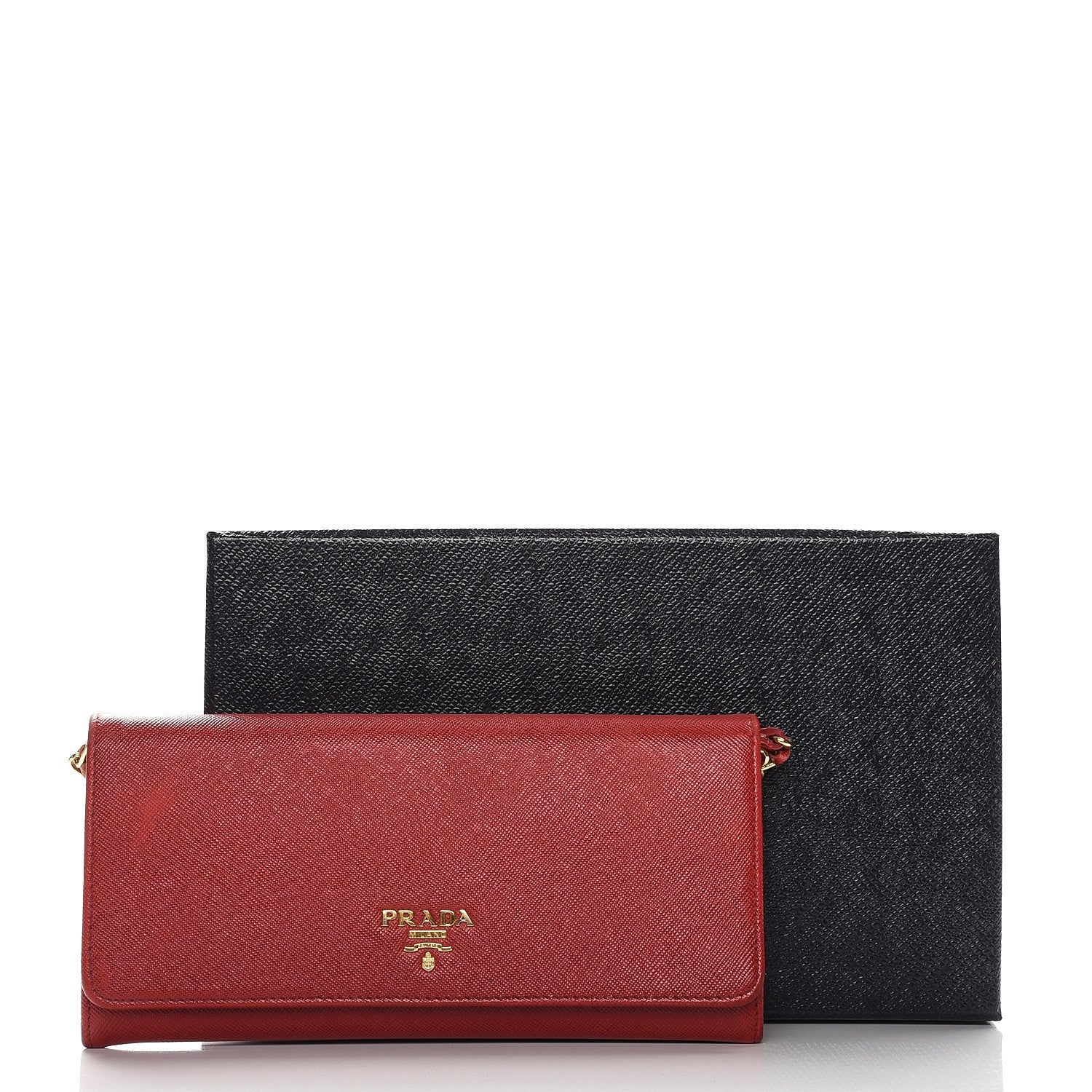 Prada Saffiano Metal Oro Chain Wallet Fuoco 15 of 15