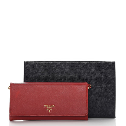 Prada Saffiano Metal Oro Chain Wallet Fuoco 15 of 15