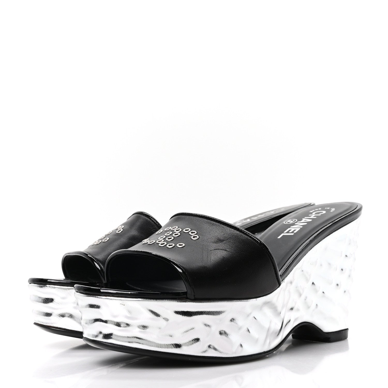 Chanel Lambskin Metallic Wedge 35.5 Black 4 of 9