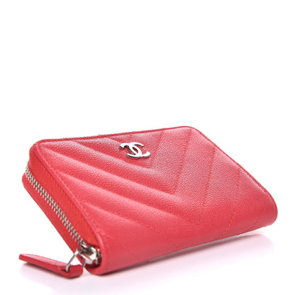 Chanel Caviar Chevron Quilted Zip Coin Purse Light Red 4 of 7