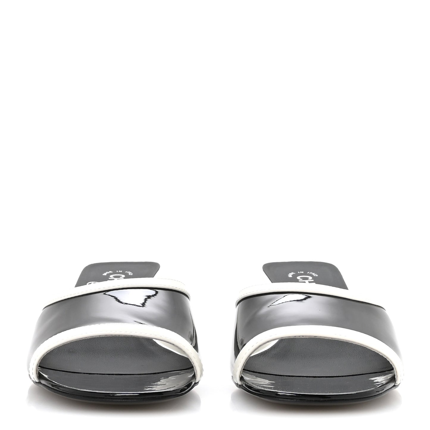 Patent Calfskin Mules 39 Black White