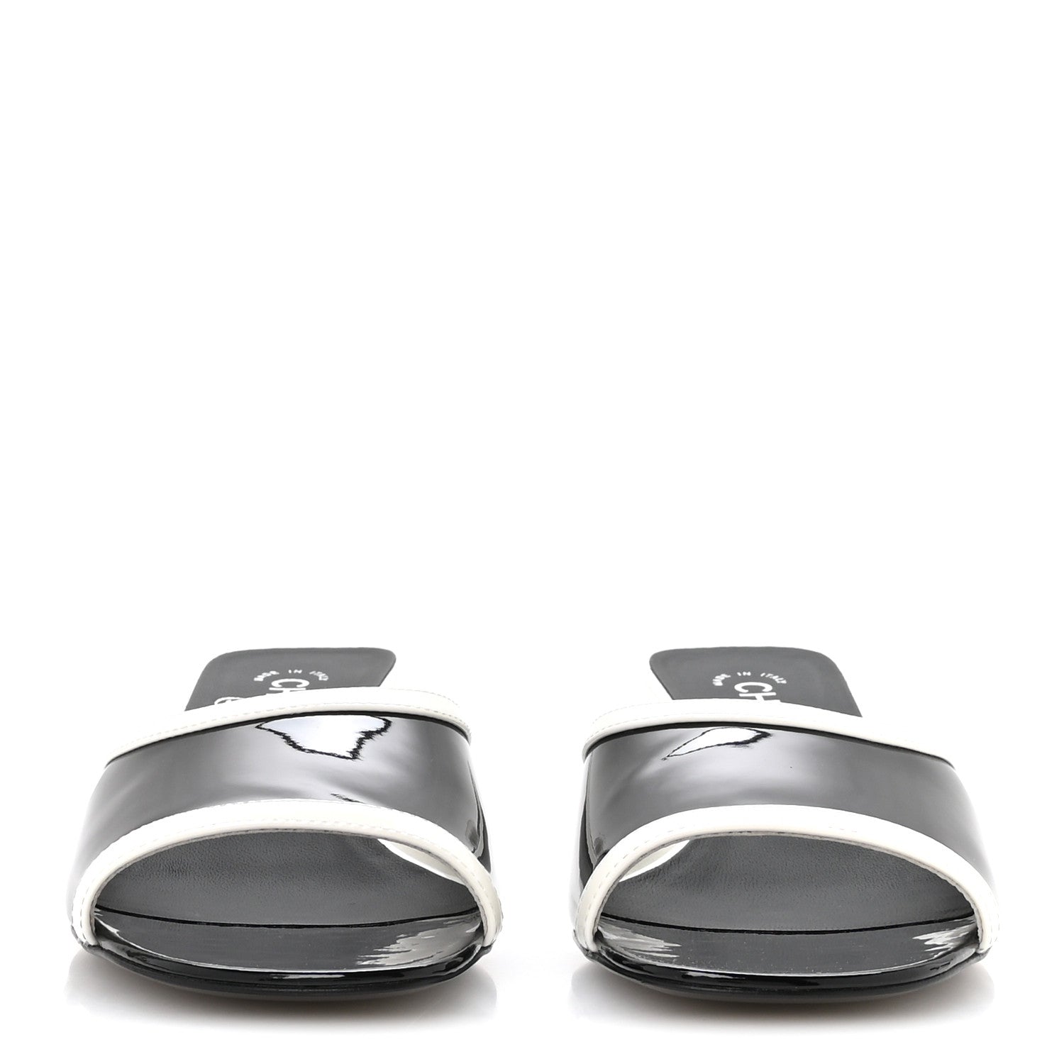 Chanel Patent Calfskin Mules 39 Black White 3 of 9