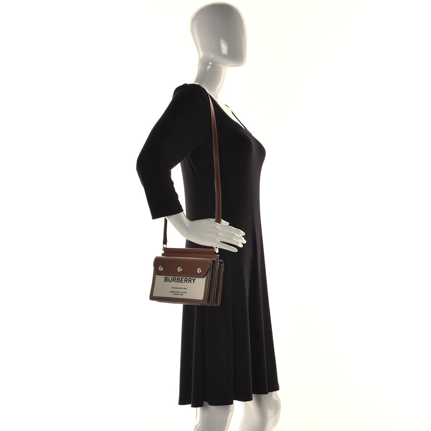 Burberry Smooth Calfskin Canvas Horseferry Print Mini Title Bag with Pocket Natural Malt Brown 2 of 10