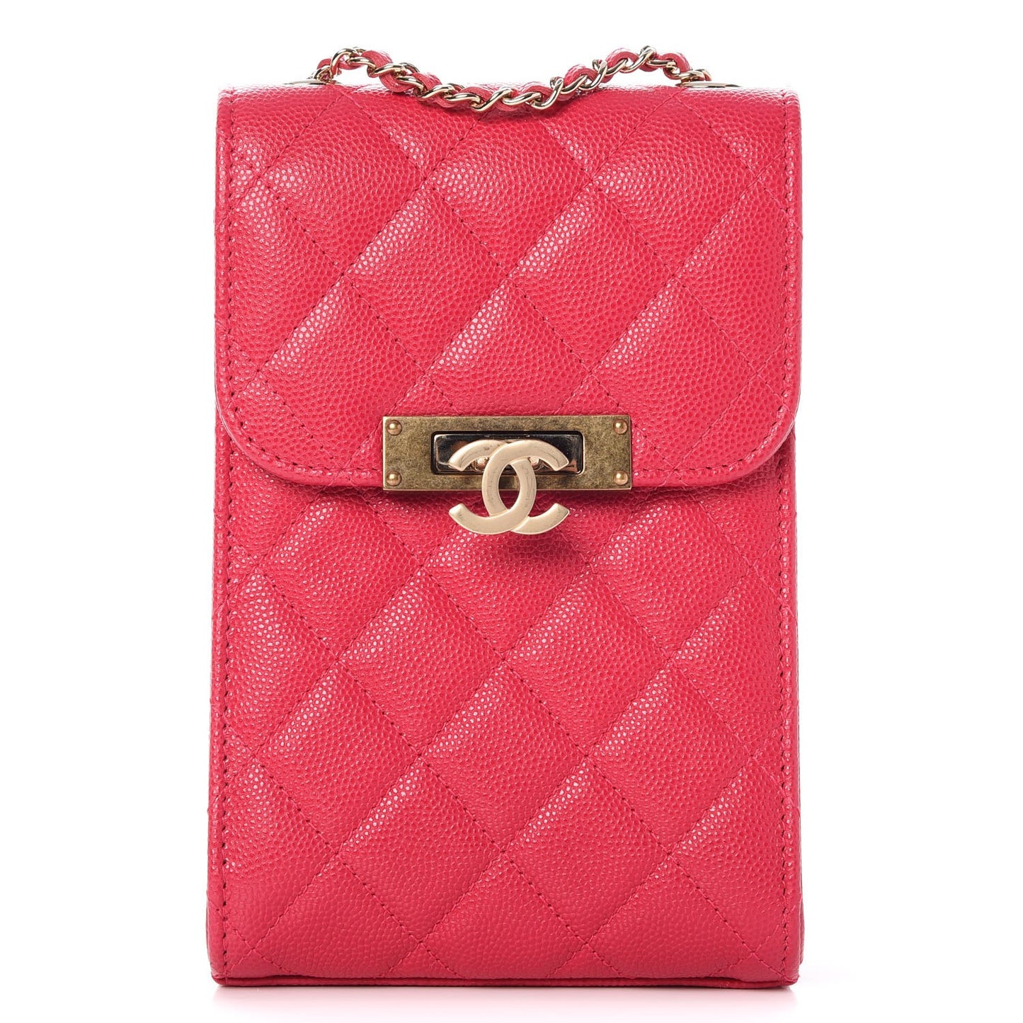Caviar Quilted Golden Class Phone Holder Fuchsia