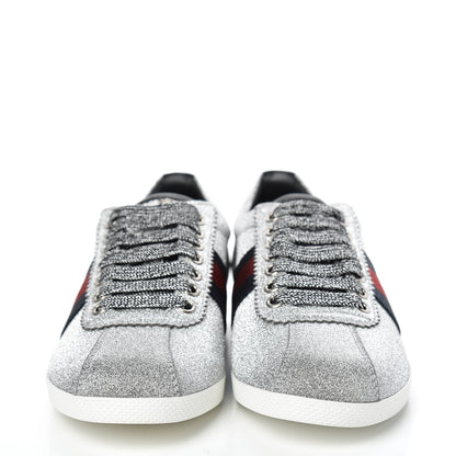 Gucci Glitter Fabric Studded Web Sneakers 36 Silver 2 of 8