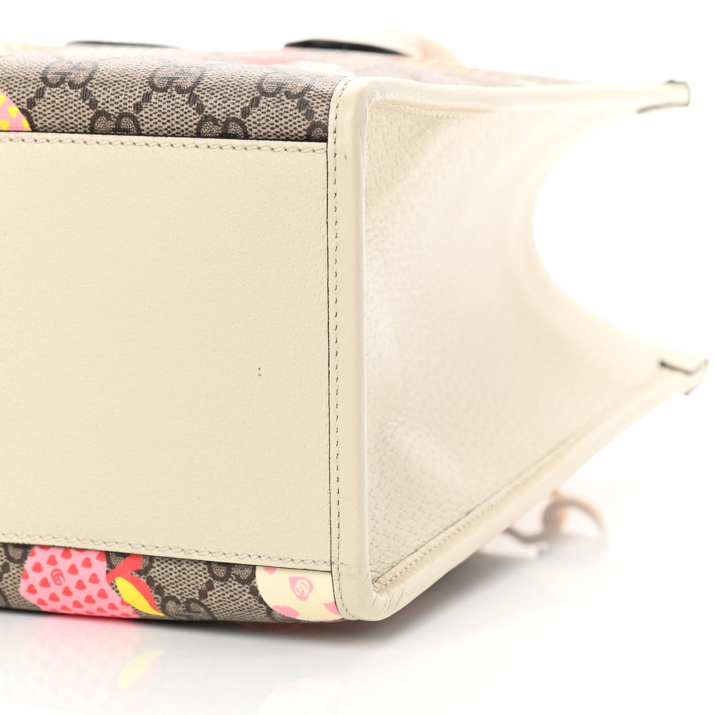 GG Supreme Monogram Textured Calfskin Les Pommes Small Retro Interlocking G Tote Bag Beige Multicolor Mystic White