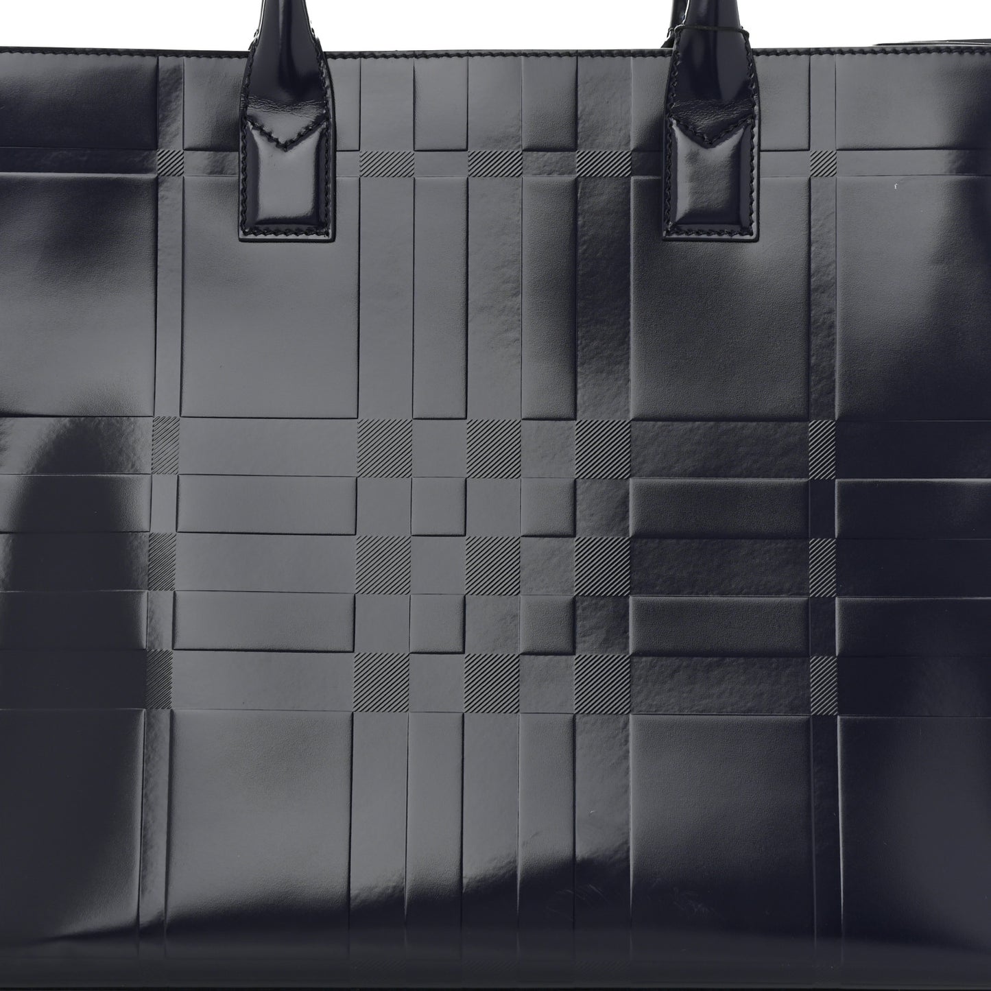 Patent Calfskin Denny Check Embossed Tote Charcoal Blue