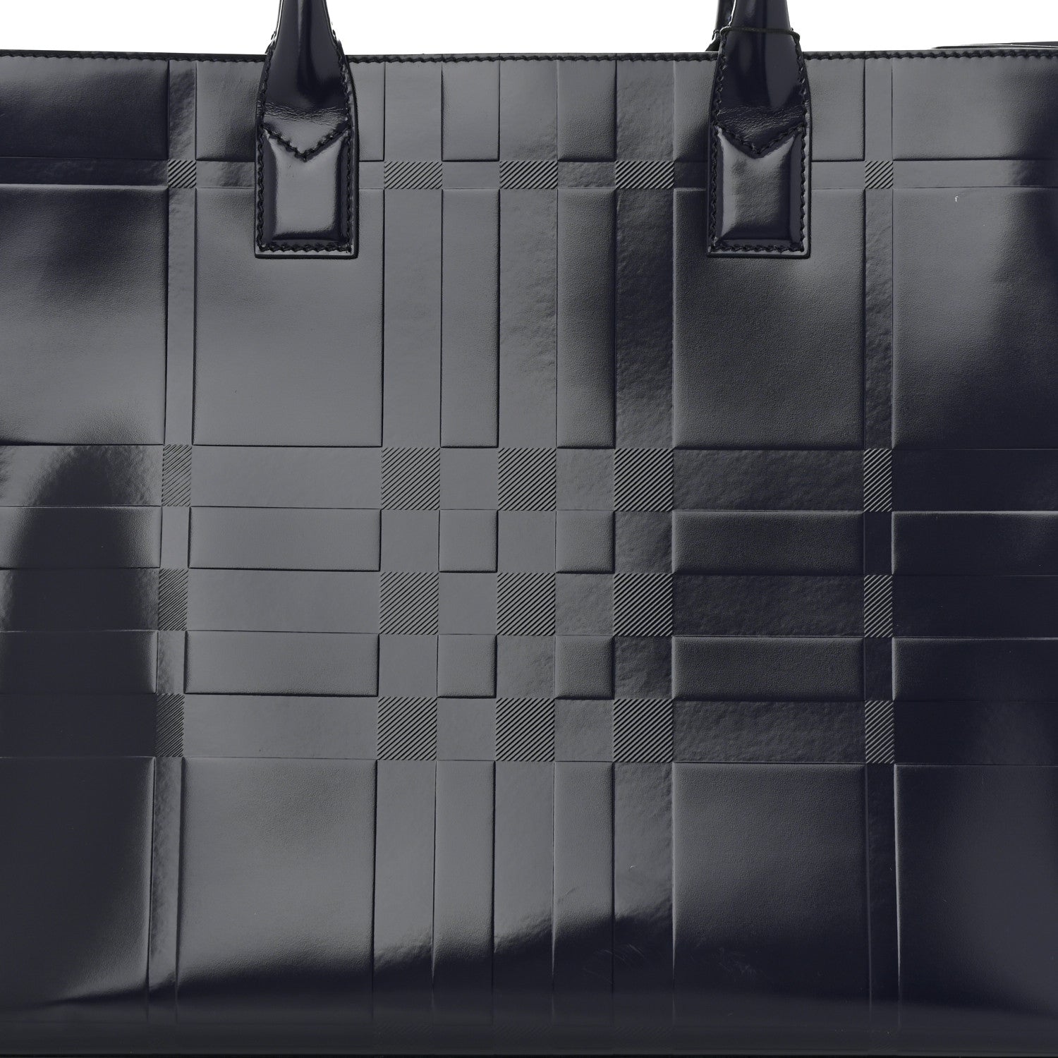 Burberry Patent Calfskin Denny Check Embossed Tote Charcoal Blue 8 of 12