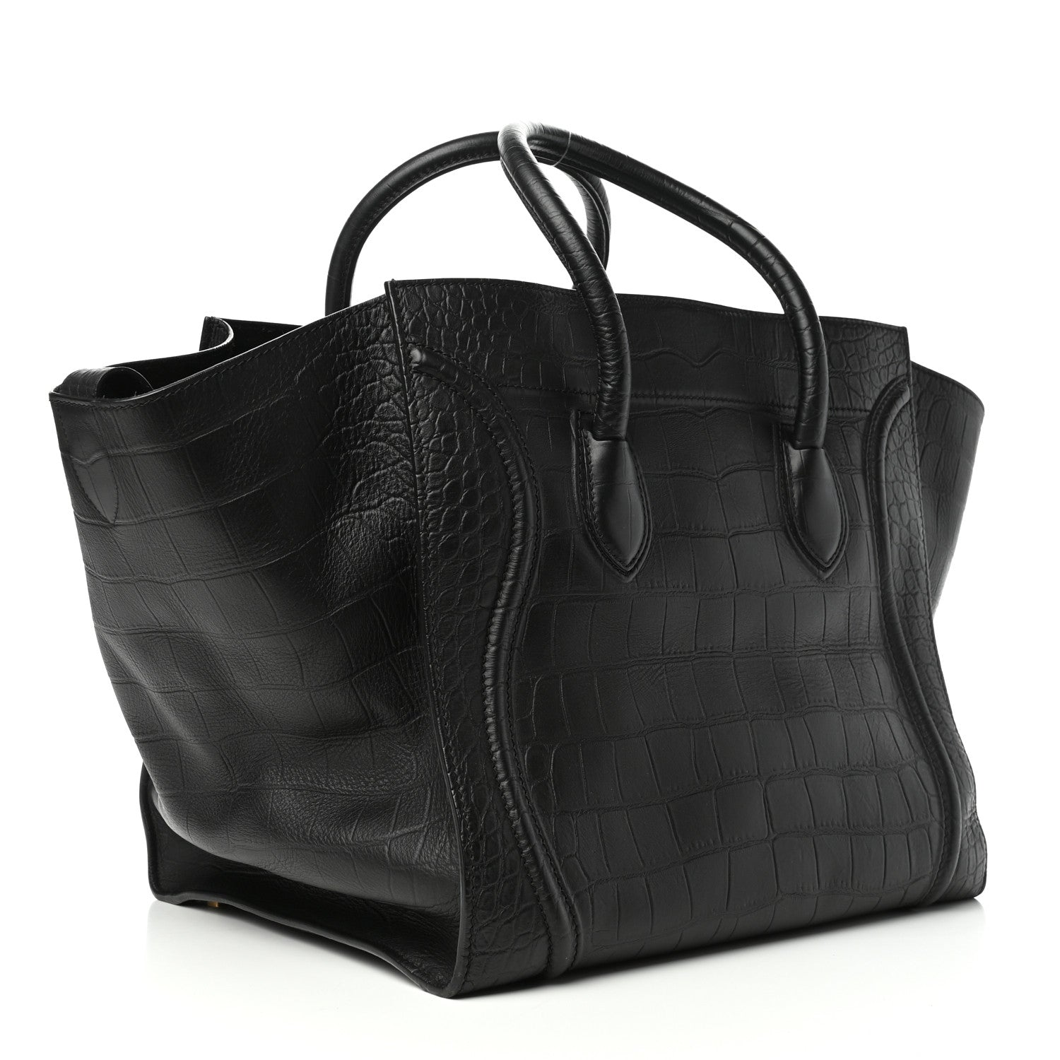 Celine Crocodile Embossed Calfskin Medium Phantom Luggage Black 3 of 8