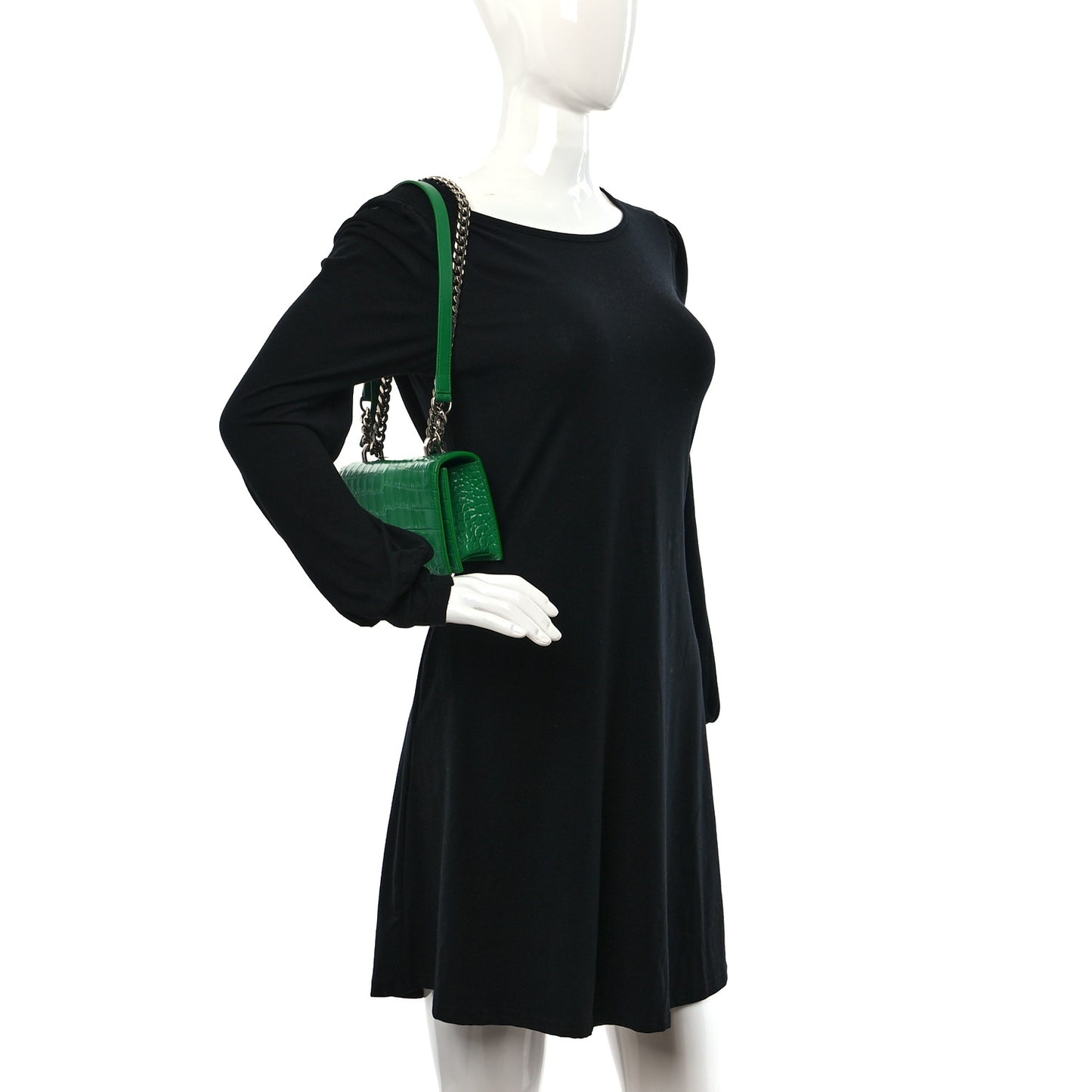 Calfskin Crocodile Embossed Knuckle Shoulder Bag Green