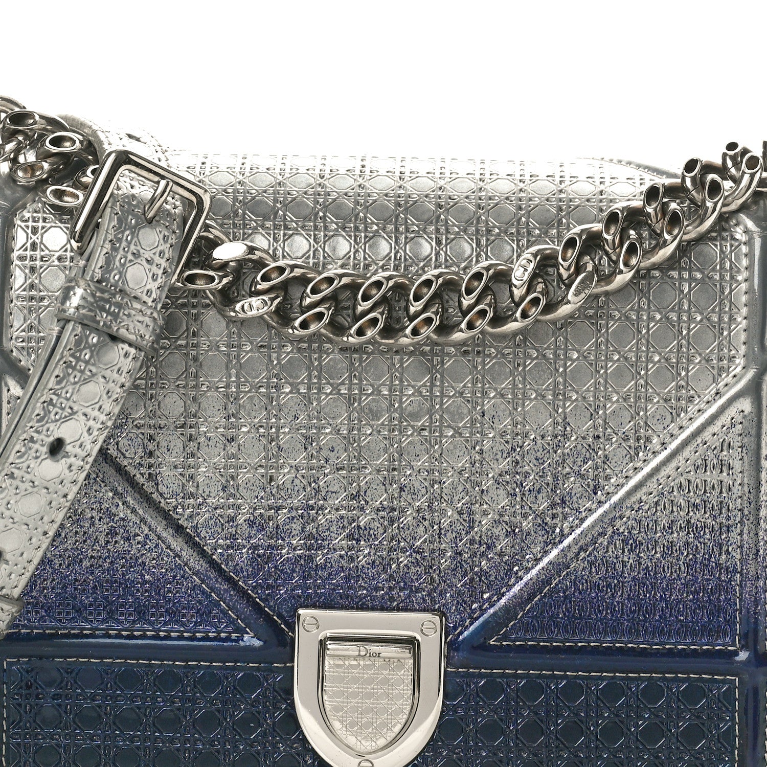 Christian Dior Metallic Patent Micro-Cannage Gradient Small Diorama Flap Bag Silver Blue 8 of 12