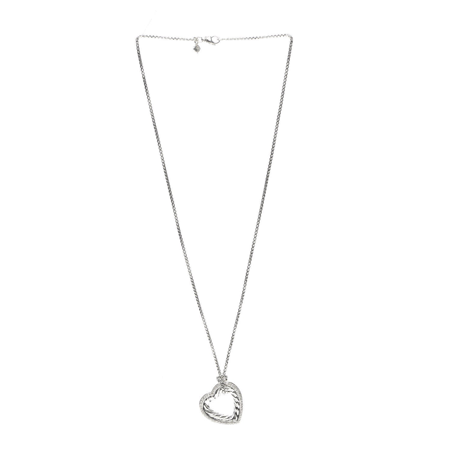 Sterling Silver Diamond Large Open Heart Cable Necklace