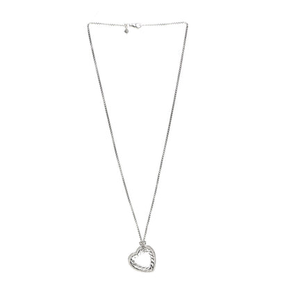 David Yurman Sterling Silver Diamond Large Open Heart Cable Necklace 3 of 6