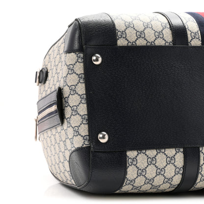 Gucci GG Supreme Monogram Textured Dollar Calfskin Web Medium Savoy Duffle Bag Beige Blue 8 of 10