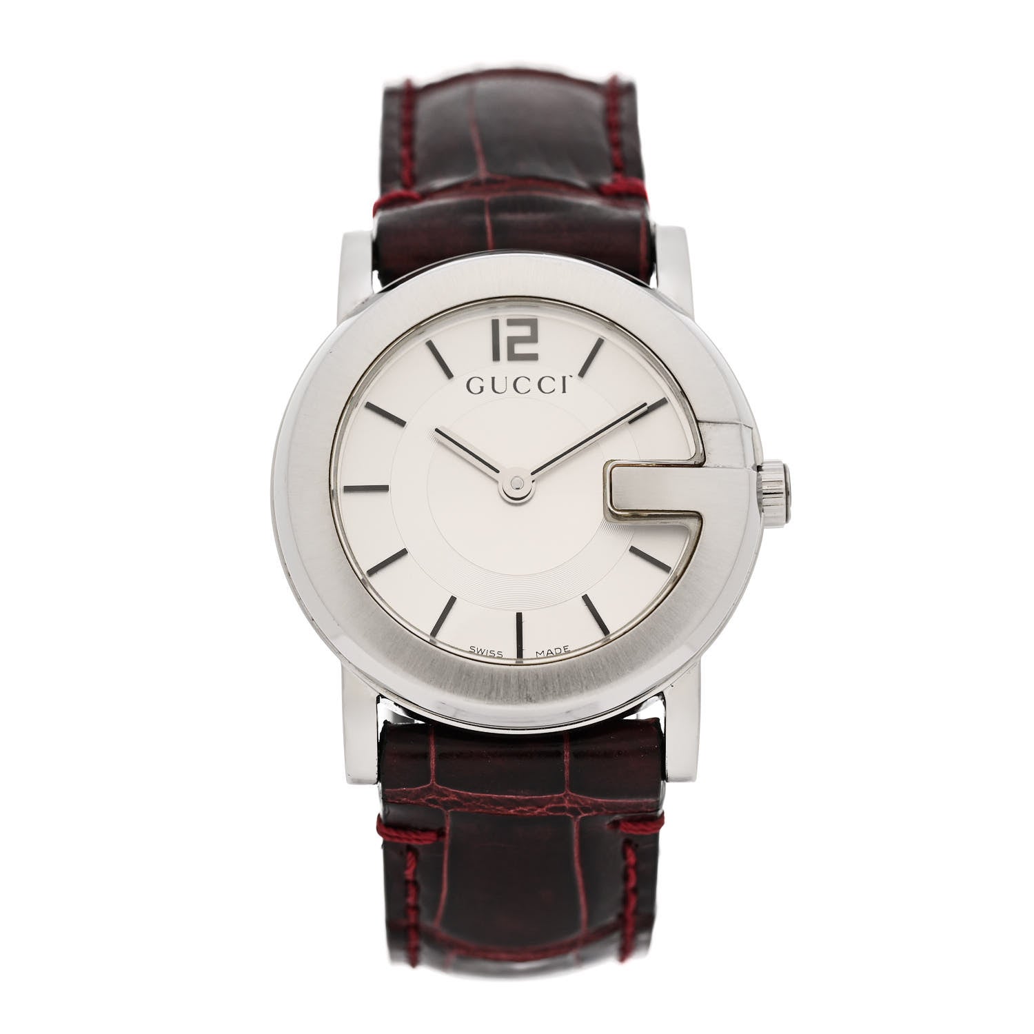 Gucci Stainless Steel Alligator 27mm 101L Quartz Watch Burgundy 1 of 6