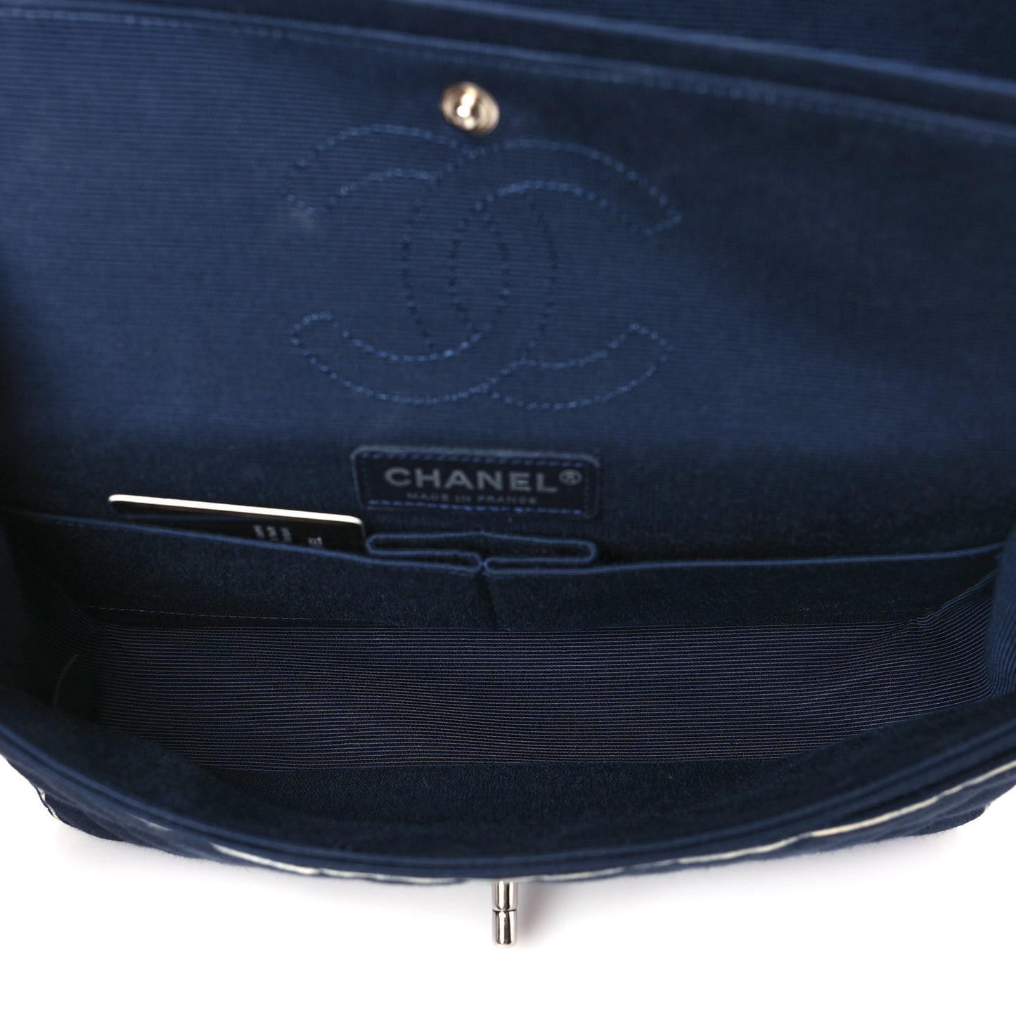 Grosgrain Quilted Medium Double Flap Navy