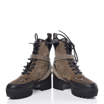 Louis Vuitton Suede Calfskin Monogram Laureate Platform Desert Boots 38 Kaki 5 of 13