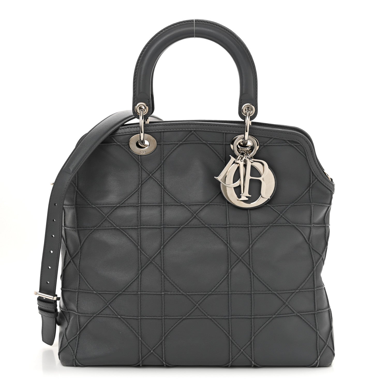 Christian Dior Lambskin Cannage Medium Granville Tote dARK Grey 1 of 14