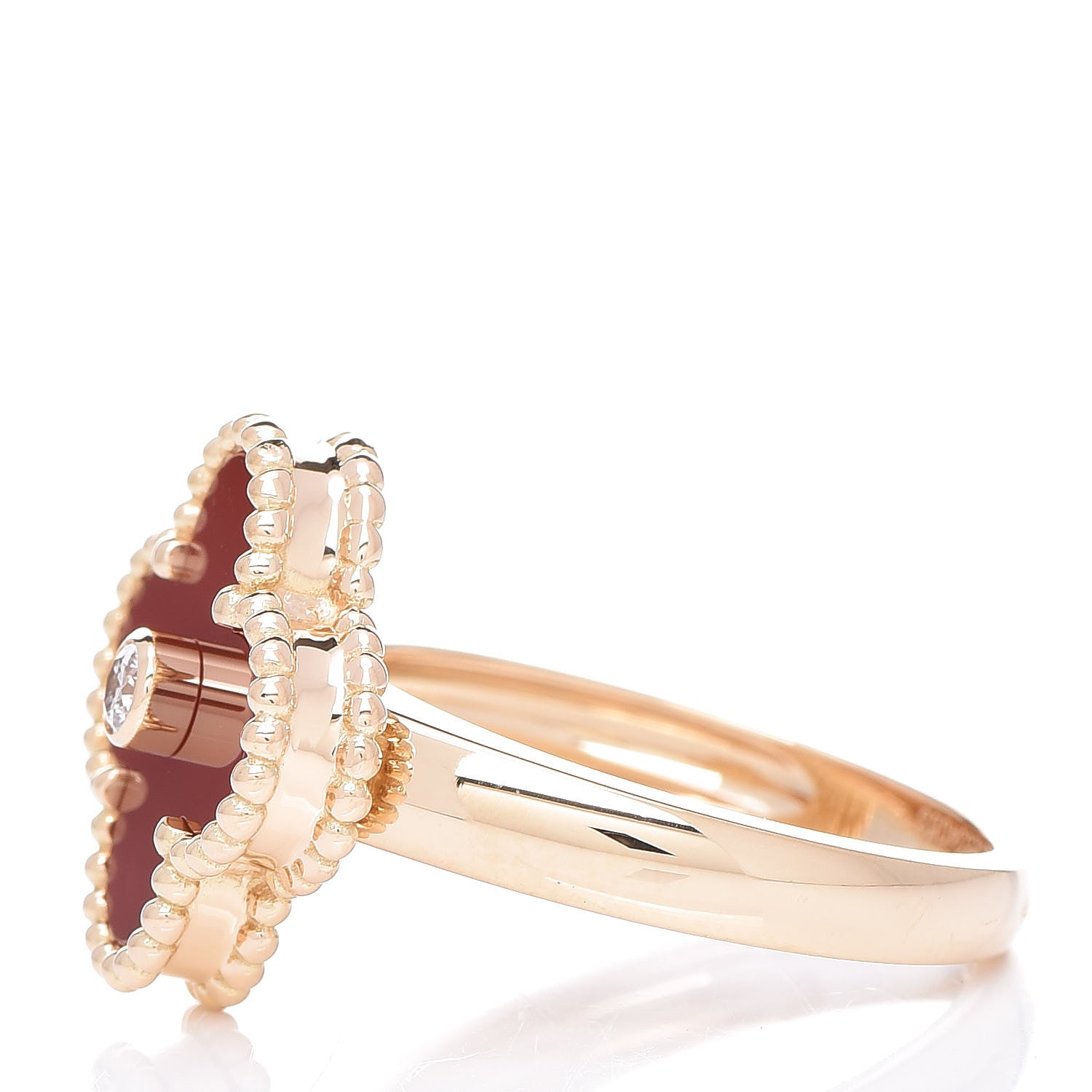Van Cleef & Arpels 18K Yellow Gold Carnelian Diamond Vintage Alhambra Ring 52 6 3 of 6