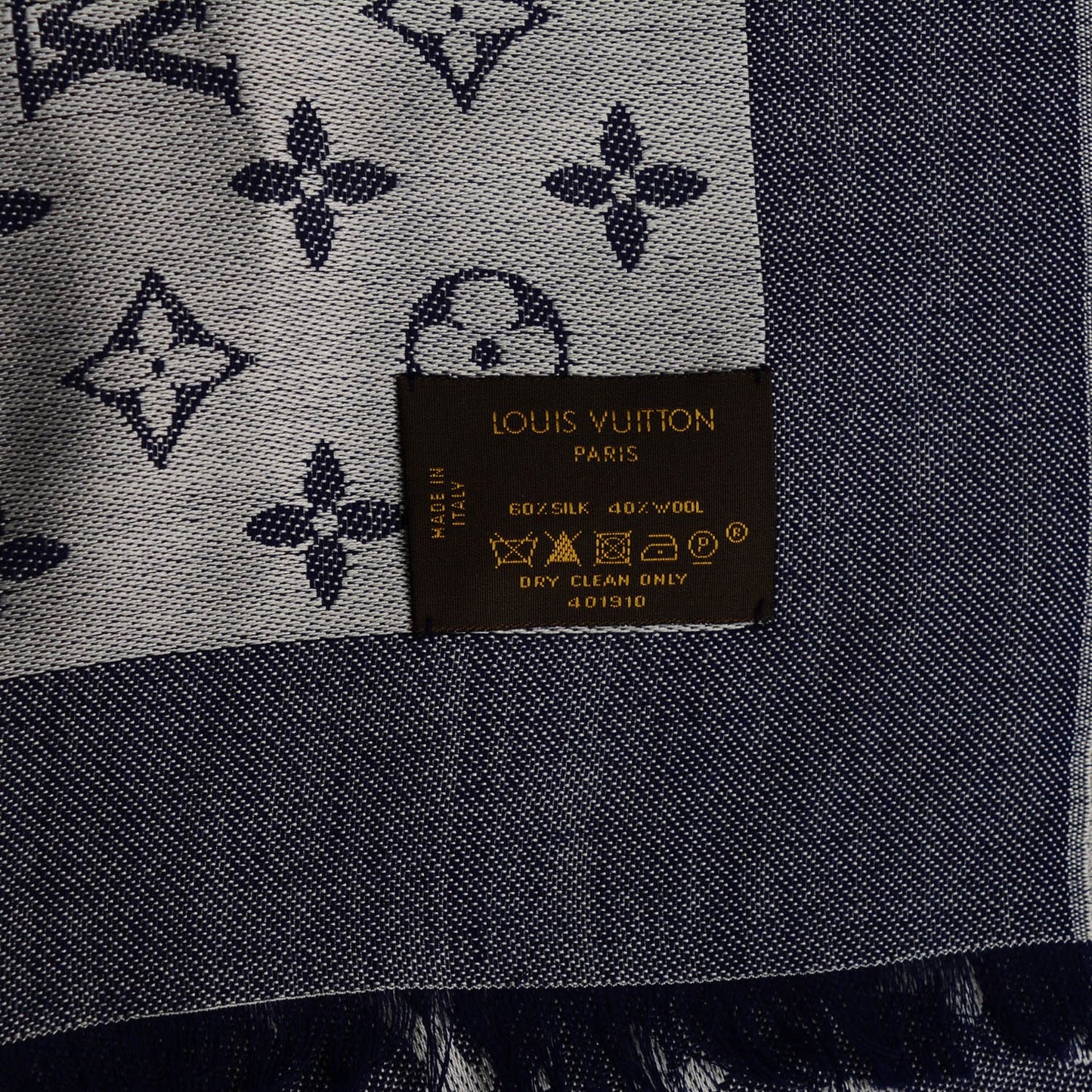 Silk Wool Monogram Denim Shawl Blue
