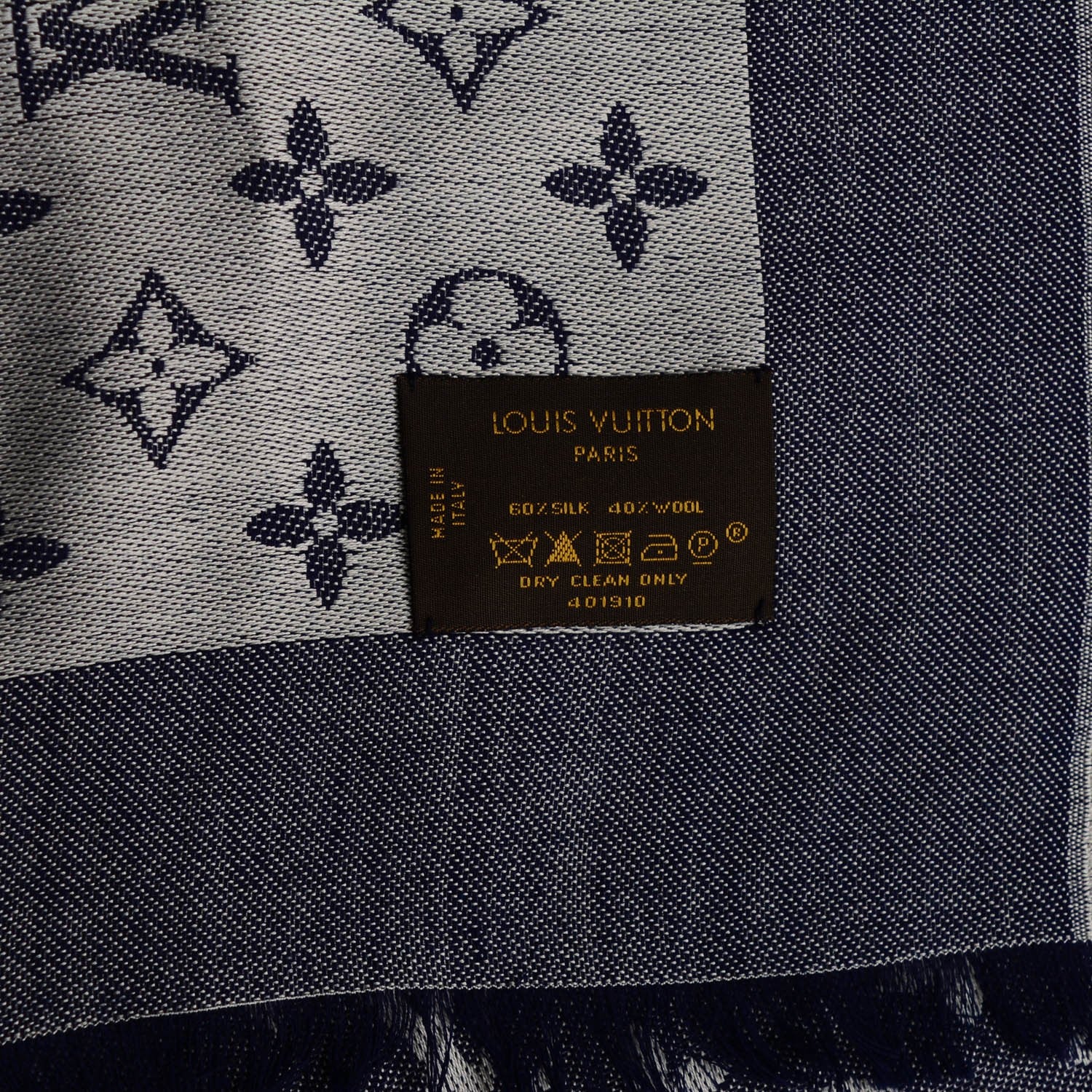 Louis Vuitton Silk Wool Monogram Denim Shawl Blue 5 of 5