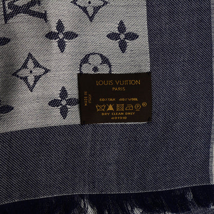 Louis Vuitton Silk Wool Monogram Denim Shawl Blue 5 of 5