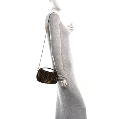 Fendi Shearling Vitello Dolce Macro FF 1974 Mini Baguette Tobacco Black 2 of 10