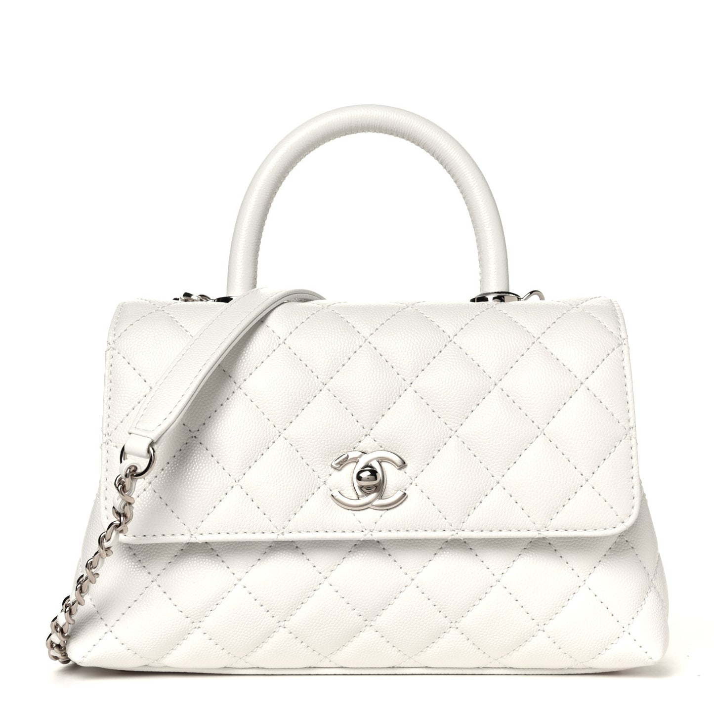 Caviar Quilted Mini Coco Handle Flap White