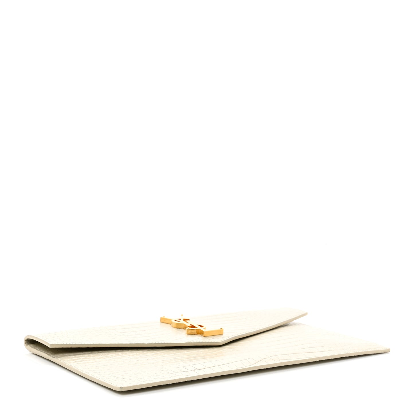 Calfskin Crocodile Embossed Uptown Monogram Pouch Crema Soft