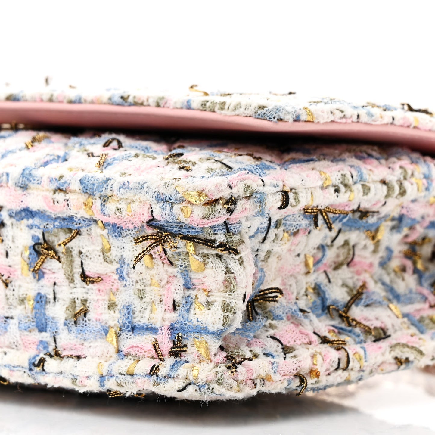 Tweed Quilted Wallet On Chain WOC Blue Pink Gold
