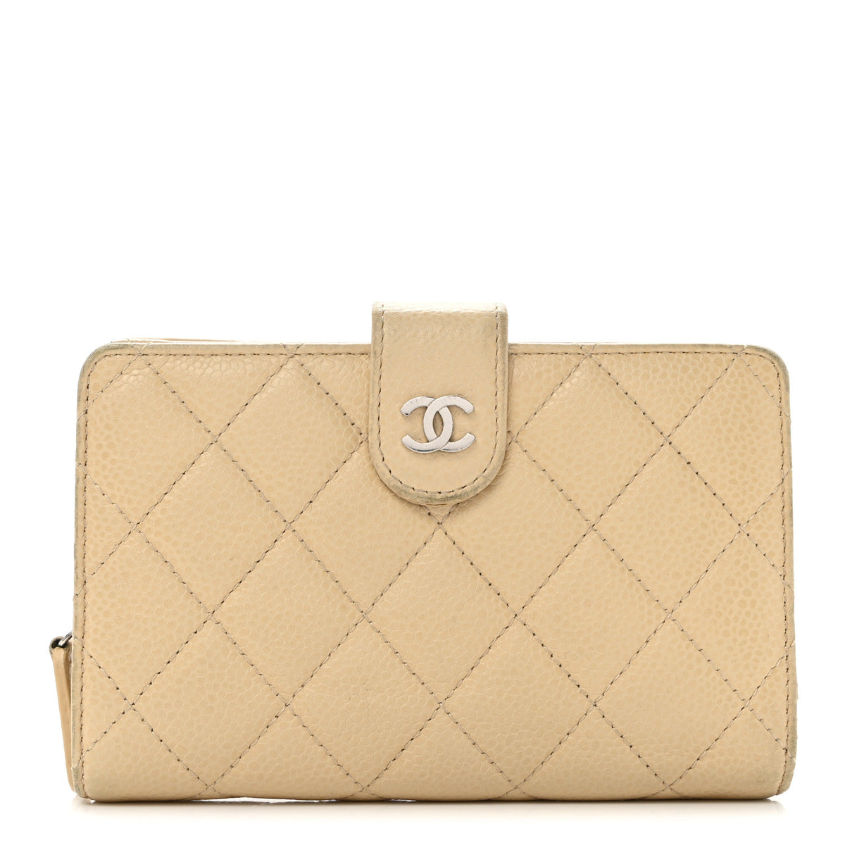 Caviar Quilted CC French Wallet Light Beige