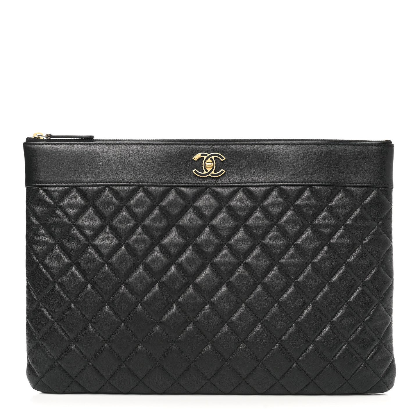 Sheepskin Quilted Mademoiselle Vintage Large Zip Pouch Black