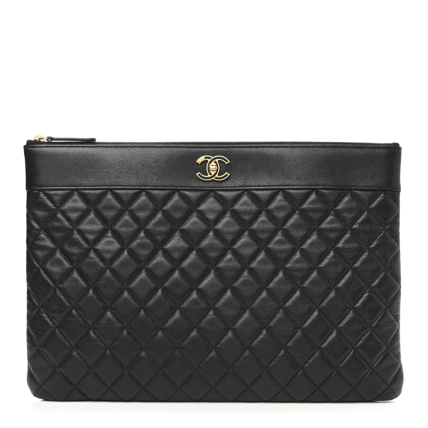 Chanel Sheepskin Quilted Mademoiselle Vintage Large Zip Pouch Black 1 of 8
