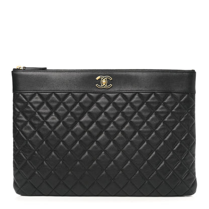 Chanel Sheepskin Quilted Mademoiselle Vintage Large Zip Pouch Black 1 of 8