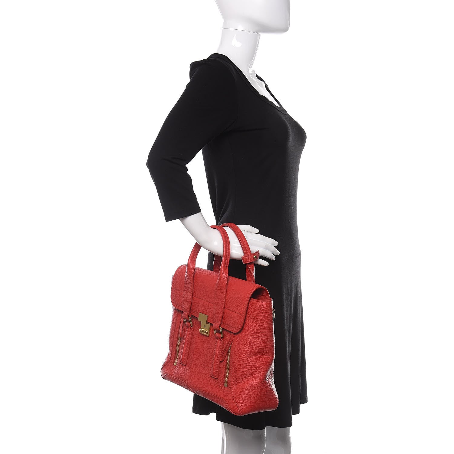 3.1 Phillip Lim 3.1 Textured Calfskin Medium Pashli Satchel Red 2 of 10