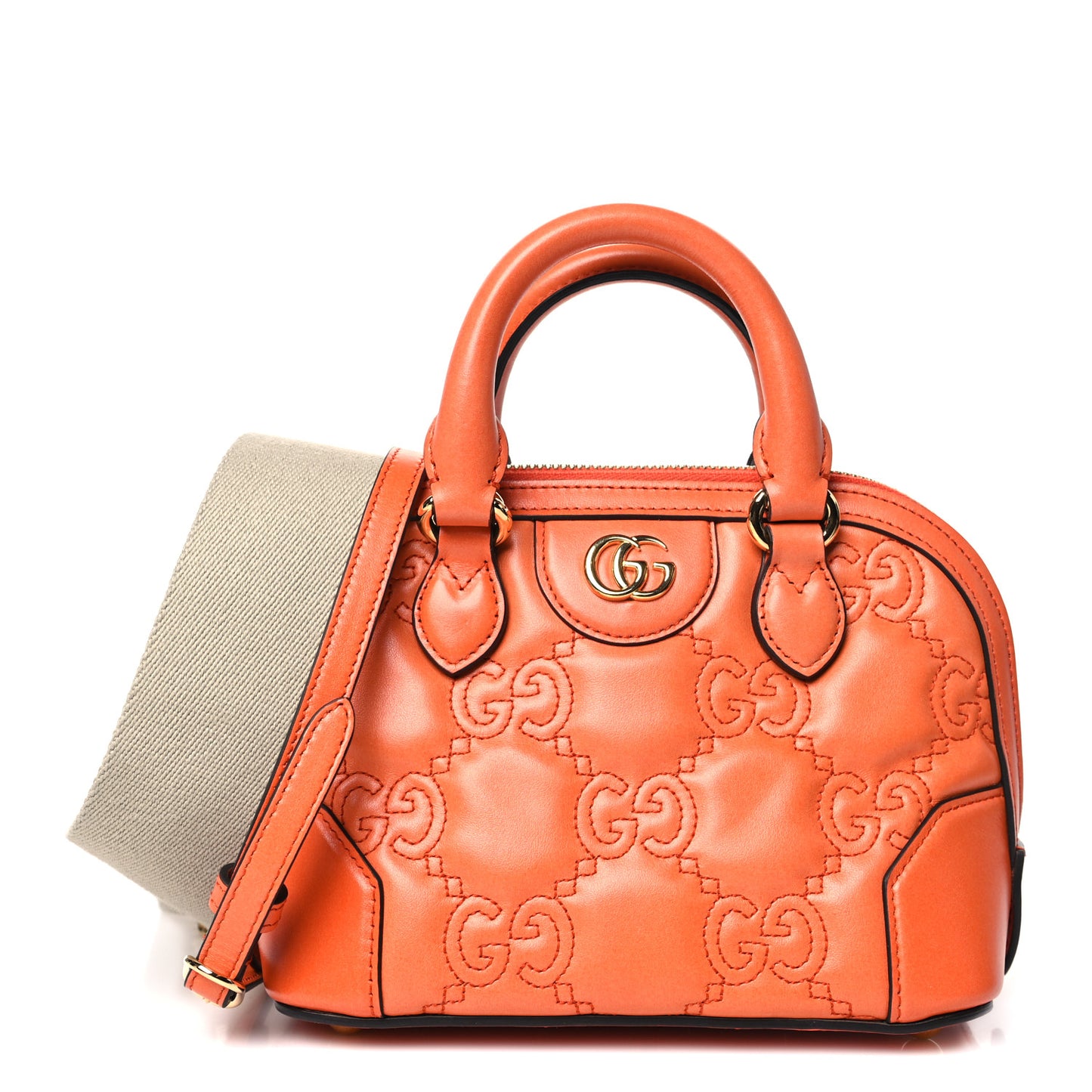 Calfskin GG Matelasse Mini Top Handle Bag Spring Orange Natural