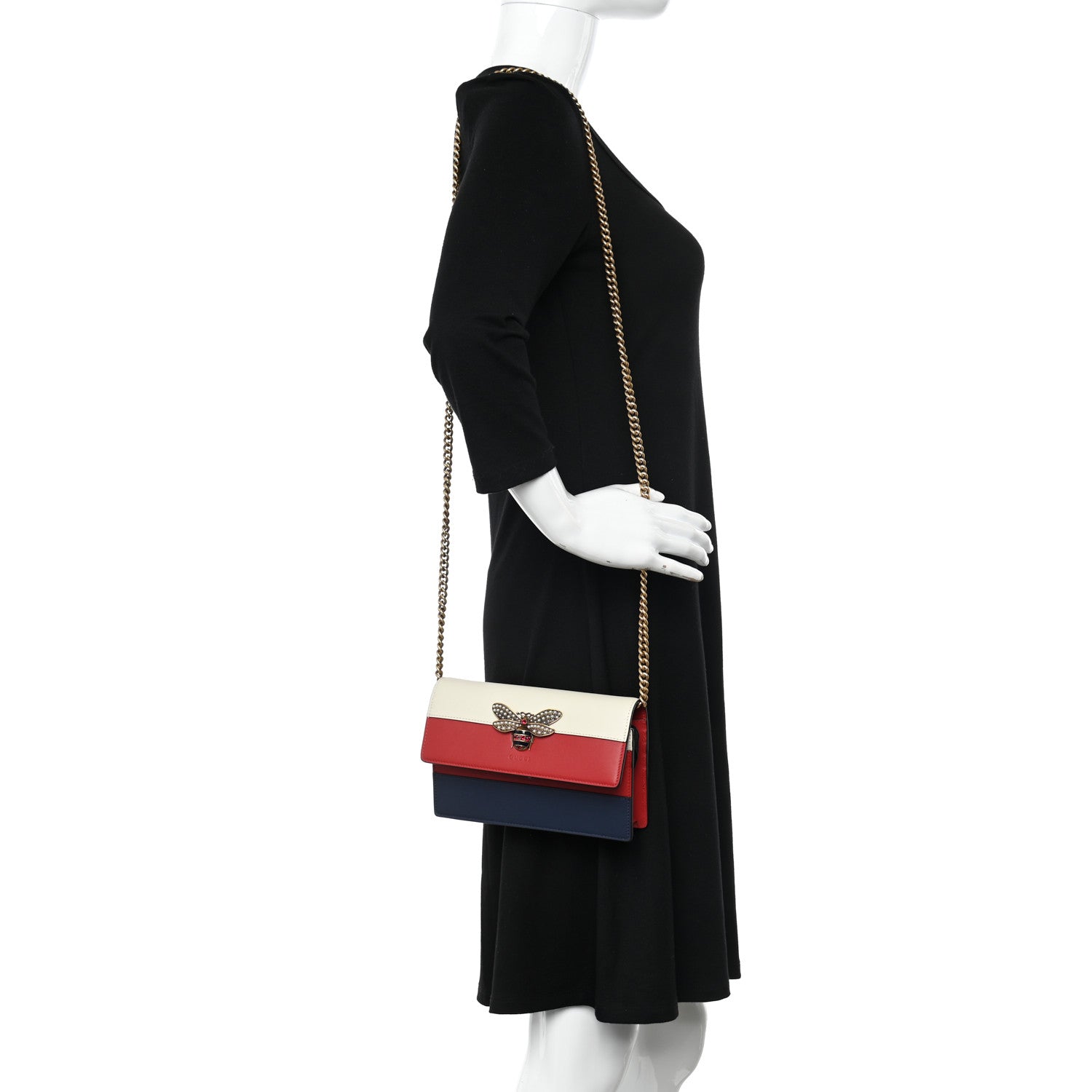 Gucci Calfskin Queen Margaret Chain Wallet Blue Agata Hibiscus Red Mystic White 2 of 9