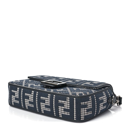 Fendi Wool Vitello King Houndstooth FF Embroidered Baguette Grigio Anthracite 6 of 7