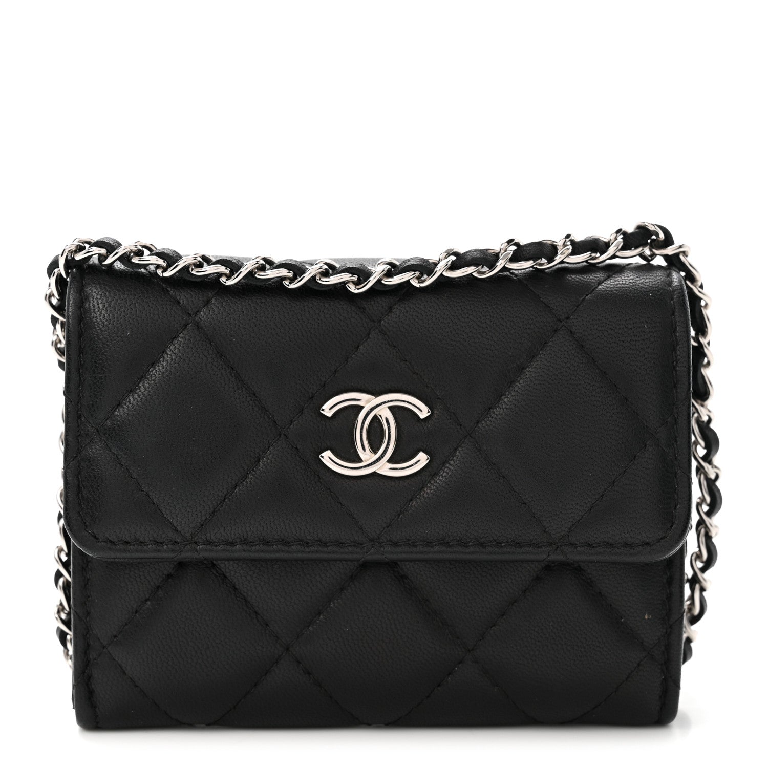 Chanel Lambskin Quilted Card Holder On Chain Black 1 of 11