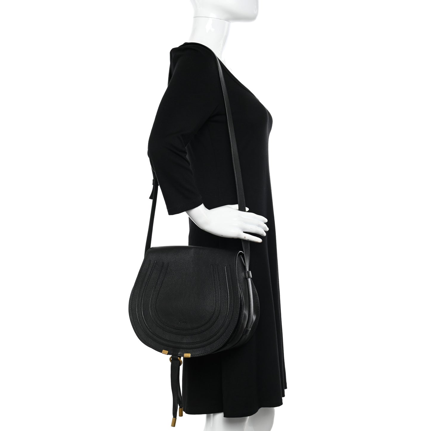 Calfskin Medium Marcie Round Crossbody Bag Black