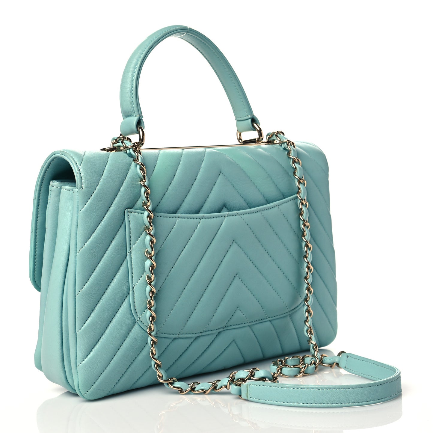 Lambskin Chevron Quilted Medium Trendy CC Dual Handle Flap Bag Mint Green