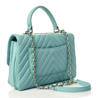 Chanel Lambskin Chevron Quilted Medium Trendy CC Dual Handle Flap Bag Mint Green 3 of 10